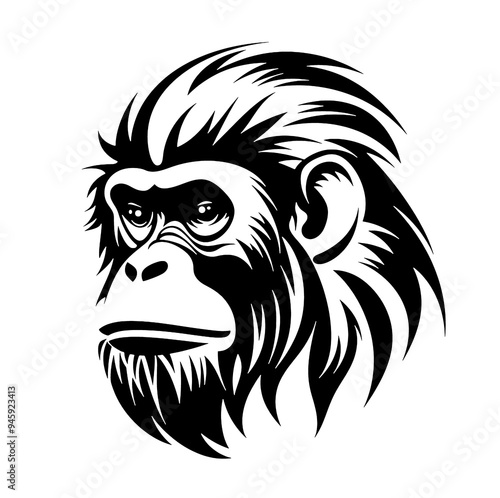 Black and white drawing of a monkey face
