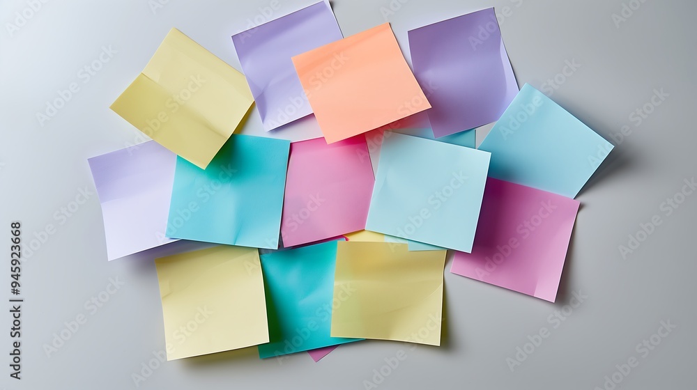Colorful sticky notes scattered on a grey background Colorful sticky notes scattered on a grey background