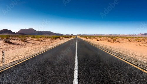  Empty straight asphalt road in the desert, isolated on transparent background