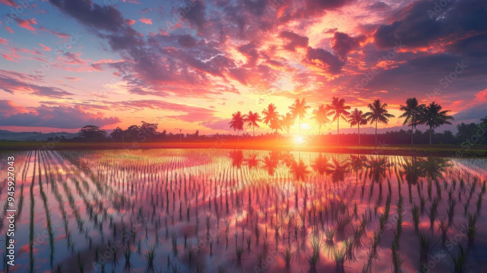 Obraz premium Farmland at sunset