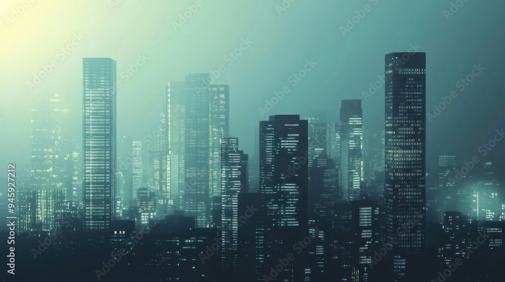Illustration of a silhouette night view of a high-rise building in a modern city Illustration of a silhouette night view of a high-rise building in a modern city