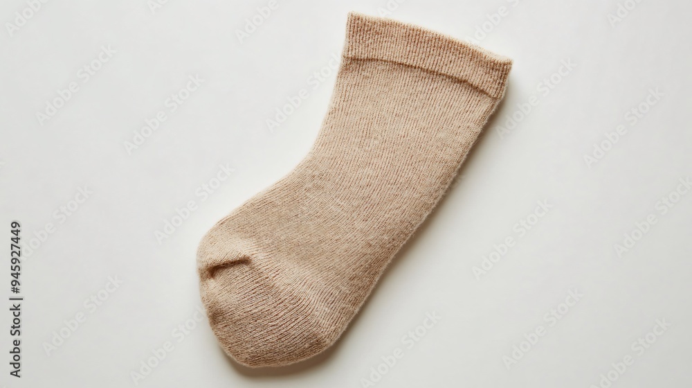 Elegant Beige Sock Isolated on White Top View Elegant Beige Sock Isolated on White Top View