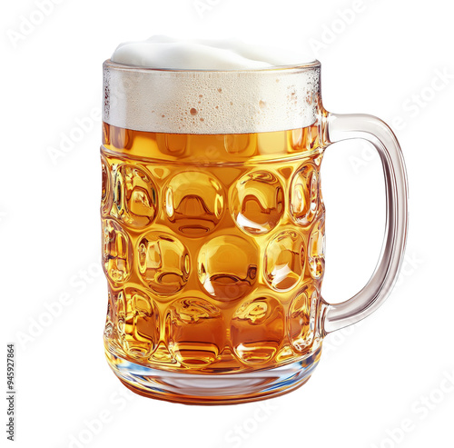 A frothy glass of golden beer with bubbles on a clean surface ready for enjoy...