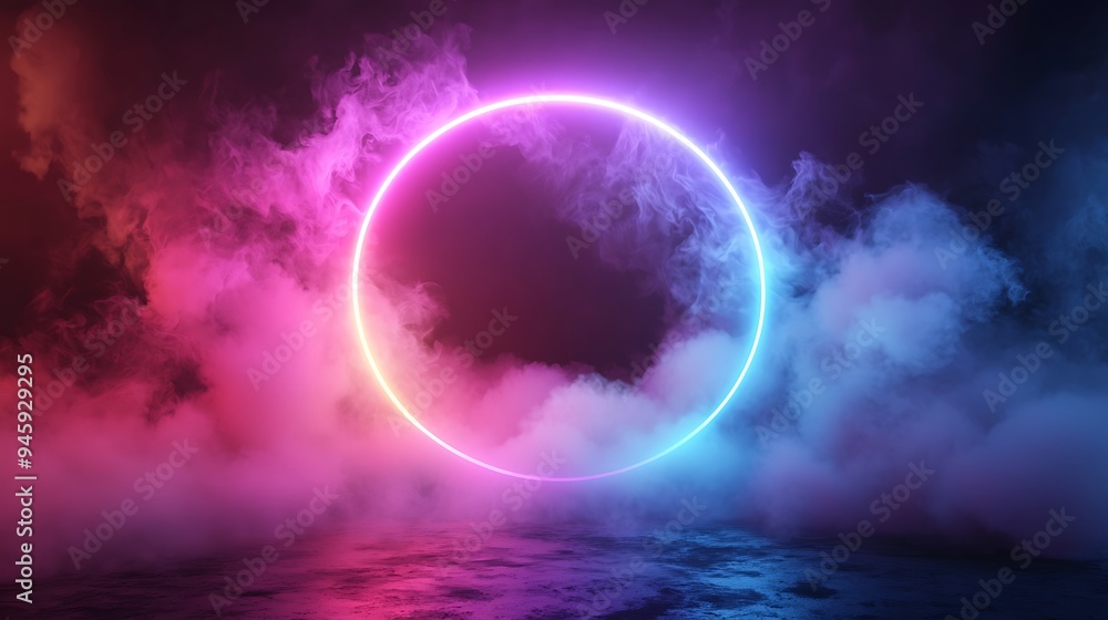 Neon Circle in Colorful Smoke: A Futuristic Visual Experience Neon Circle in Colorful Smoke: A Futuristic Visual Experience