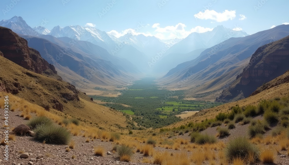 Fototapeta premium Epic mountain vista with lush valley below