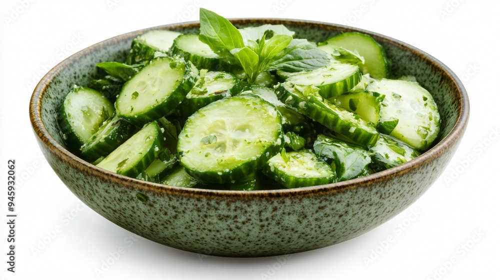 Fresh Cucumber Salad in White Bowl Isolated on White Background Fresh Cucumber Salad in White Bowl Isolated on White Background