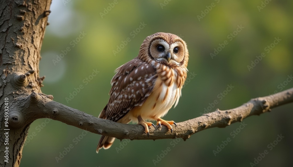 Wise and watchful the owl perches on a branch Wise and watchful the owl perches on a branch