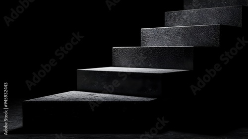 Conceptual image of a minimalist staircase with steps that seem to disappear into a dark mysterious void creating a sense of ambiguity and the unknown