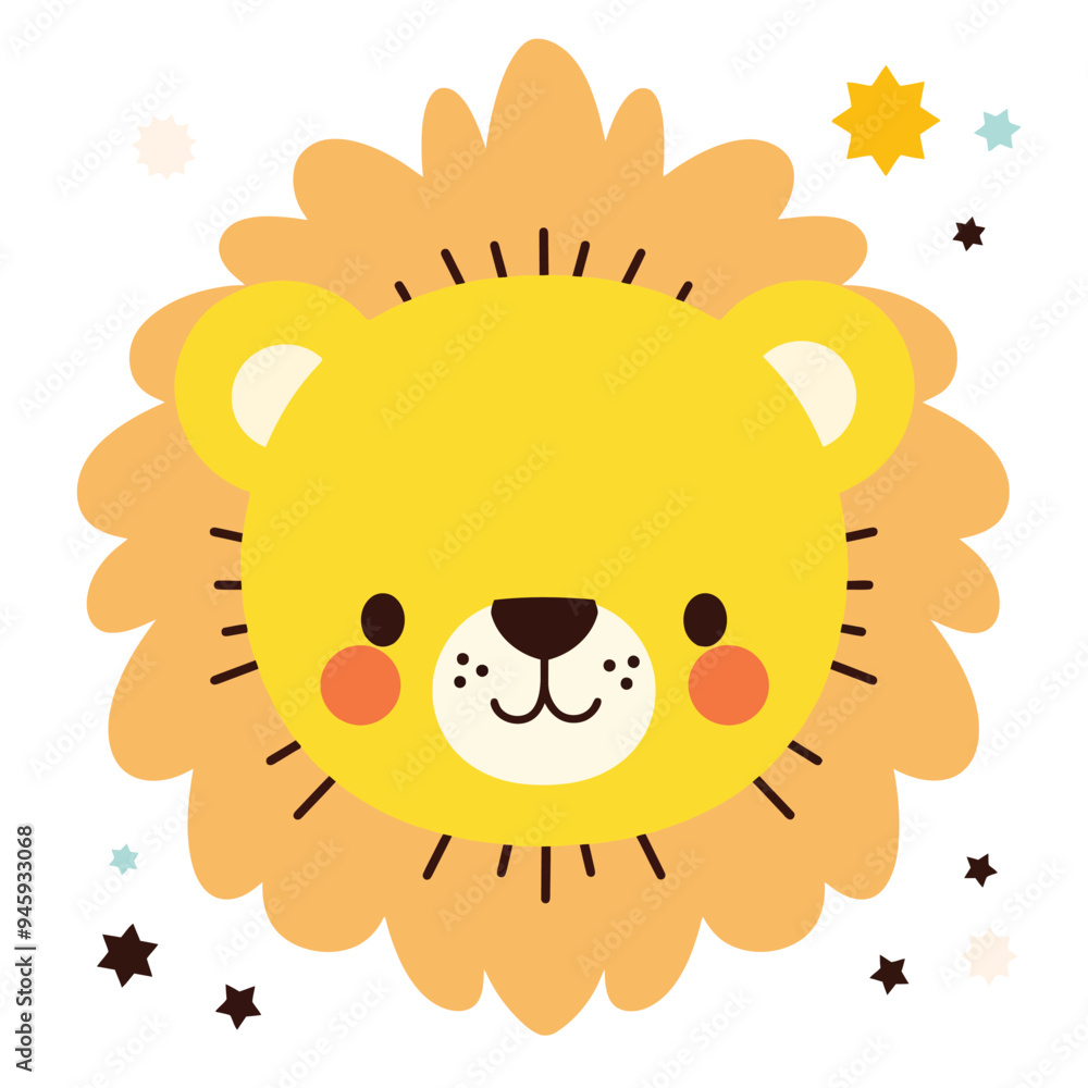 A cute cartoon lion head with simple flat illustration style for vector graphic logo design isolated on a white background A cute cartoon lion head with simple flat illustration style for vector graphic logo design isolated on a white background