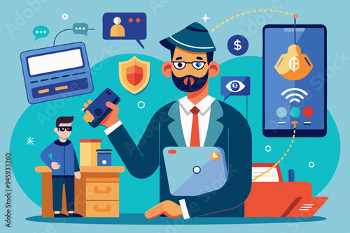 Call center fraud or scam stealing money from mobile banking application, fake phone call or financial crime, phishing or financial threat concept, scammer thief steal money from mobile banking app
