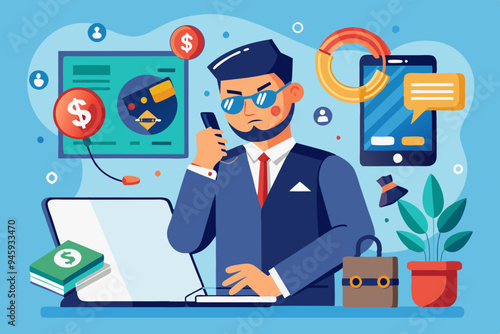 Call center fraud or scam stealing money from mobile banking application, fake phone call or financial crime, phishing or financial threat concept, scammer thief steal money from mobile banking app

