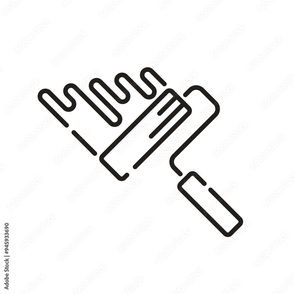 Linear icon of a paint roller with dripping paint in a minimalist style. Linear icon of a paint roller with dripping paint in a minimalist style.