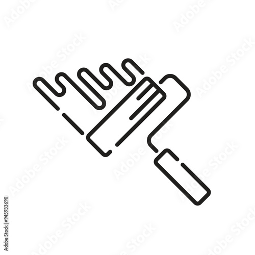 Linear icon of a paint roller with dripping paint in a minimalist style.