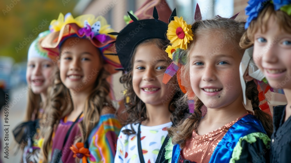 Portraits of cute smiling children dressed in Halloween costumes Portraits of cute smiling children dressed in Halloween costumes