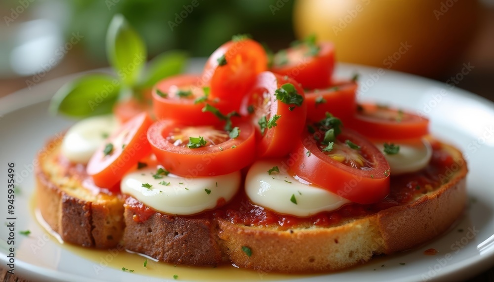 Deliciously fresh bruschetta with tomatoes and basil Deliciously fresh bruschetta with tomatoes and basil