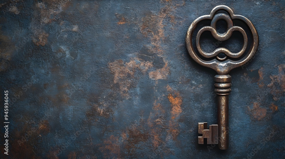A conceptual image of a metal key seamlessly fitting into an unusual abstract and geometric keyhole design with ample copy space for text or design overlay A conceptual image of a metal key seamlessly fitting into an unusual abstract and geometric keyhole design with ample copy space for text or design overlay