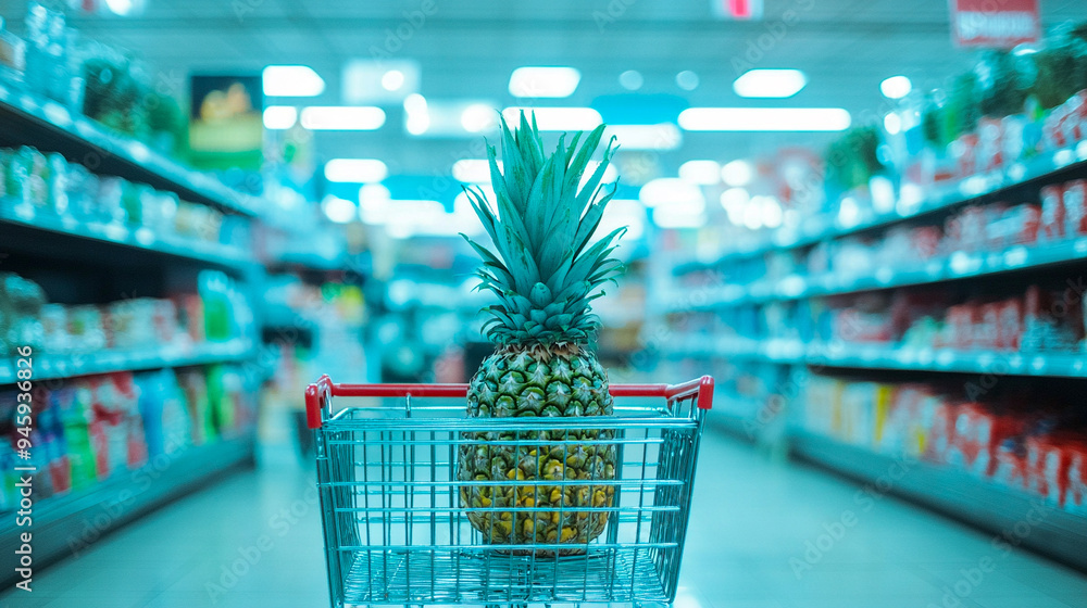 Single pineapple in shopping cart Single pineapple in shopping cart