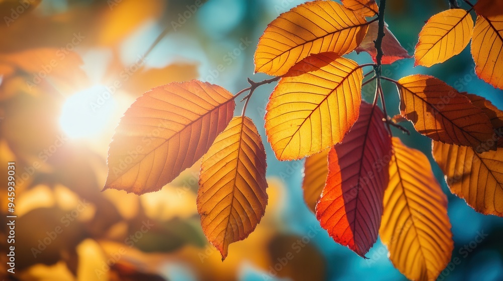 Close-Up of Vibrant Autumn Leaves with Golden and Red Hues - Macro Photography with Sunlight and Detailed Texture. AI generated illustration Close-Up of Vibrant Autumn Leaves with Golden and Red Hues - Macro Photography with Sunlight and Detailed Texture. AI generated illustration