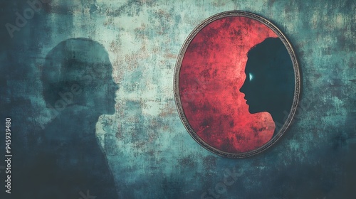 Conceptual image of a mirror that reflects a different person than the one looking into it hinting at themes of identity self perception and the duality of human nature photo