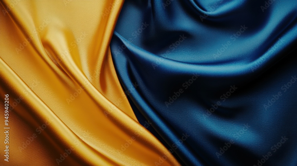 Obraz premium Ukraine flag. Rich colors of silk blend seamlessly, capturing the essence of luxury with their soft texture and glossy finish, evoking a sense of opulence and artistry throughout