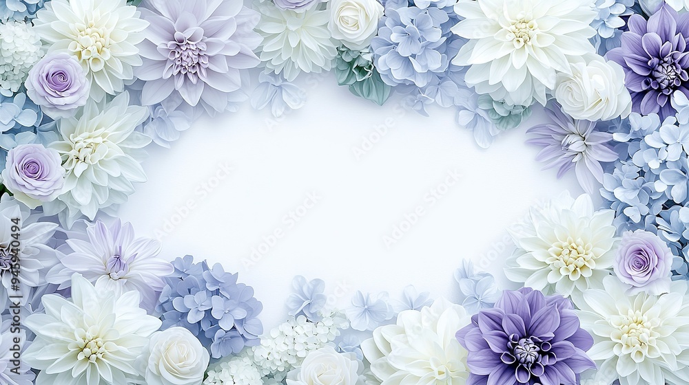 A close-up shot of several white-centered flowers with a mix of purple and white petals against a white backdrop A close-up shot of several white-centered flowers with a mix of purple and white petals against a white backdrop