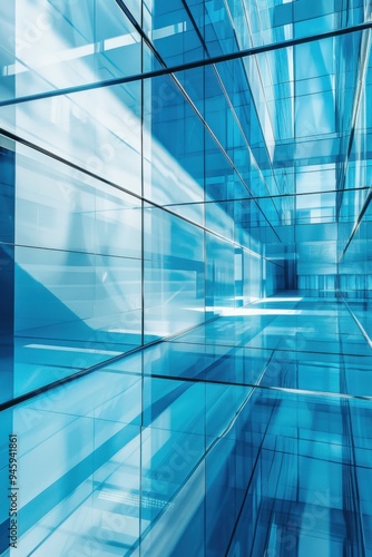 Contemporary glass architecture in dynamic urban space. Vertical business background.