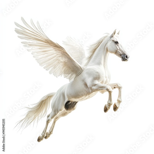 An image of the majestic white winged horse, Pegasus, in flight, cut out