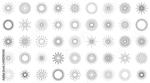 Sun burst set, sun rays vector icons, sun beam collection