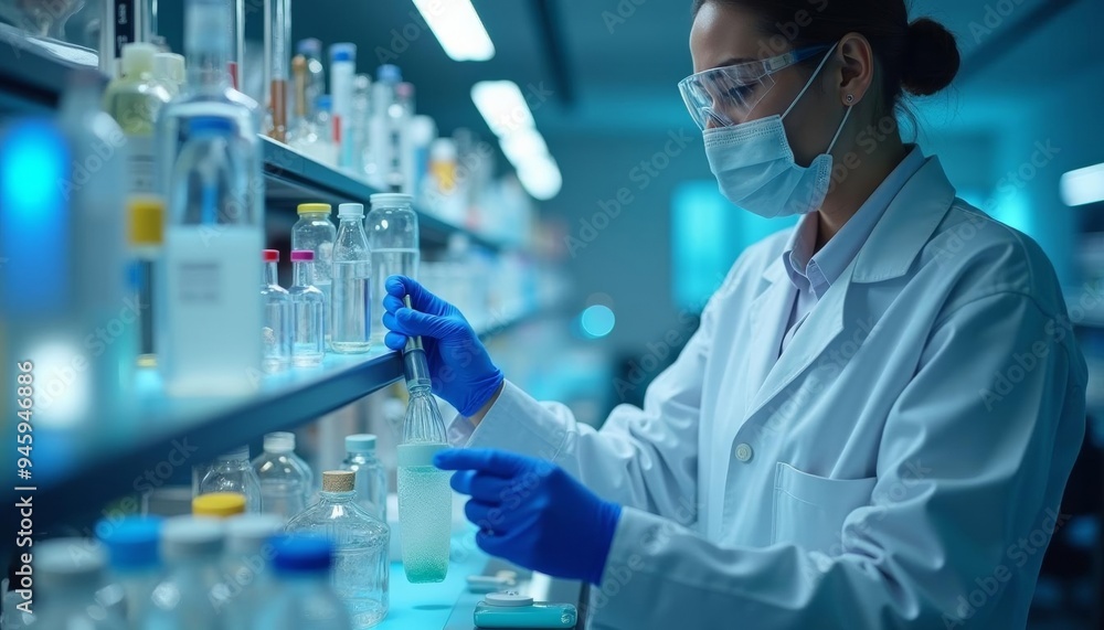 Scientist in lab meticulously analyzing samples Scientist in lab meticulously analyzing samples