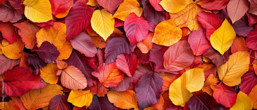 Stunning array of autumn leaves in vivid shades of red, orange, and yellow, set against a tranquil landscape for a picturesque fall scene Stunning array of autumn leaves in vivid shades of red, orange, and yellow, set against a tranquil landscape for a picturesque fall scene
