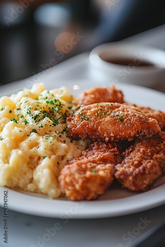 Chicken Fried Steak elegantly presented with a modern restaurant backdrop and a blurry background, highlighting the crispy, hearty flavors and gourmet touch.