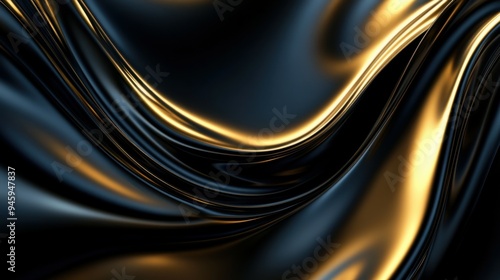 A swirl of dark gold and black curves with a touch of light gold in a smooth, abstract design displaying ultrafine details and circular patterns.