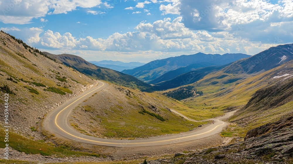 Mountain Road Winding Through Scenic Landscape Mountain Road Winding Through Scenic Landscape