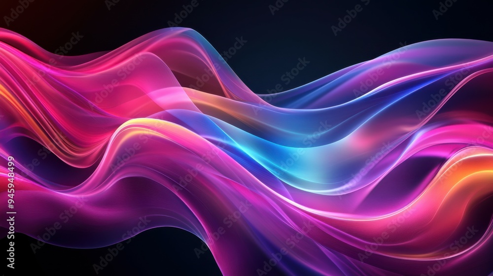 Naklejka premium Colorful flowing abstract patterns in smooth gradients against a dark background create a mesmerizing visual experience highlighting fluid motion and artistic expression.