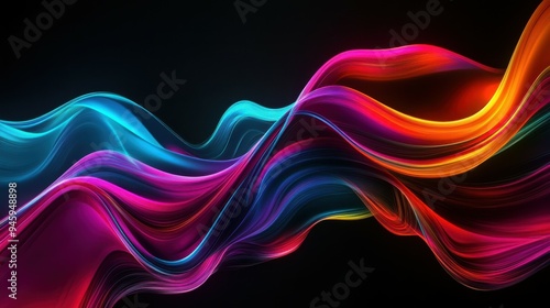 Colorful flowing abstract patterns in smooth gradients against a dark background create a mesmerizing visual experience highlighting fluid motion and artistic expression.