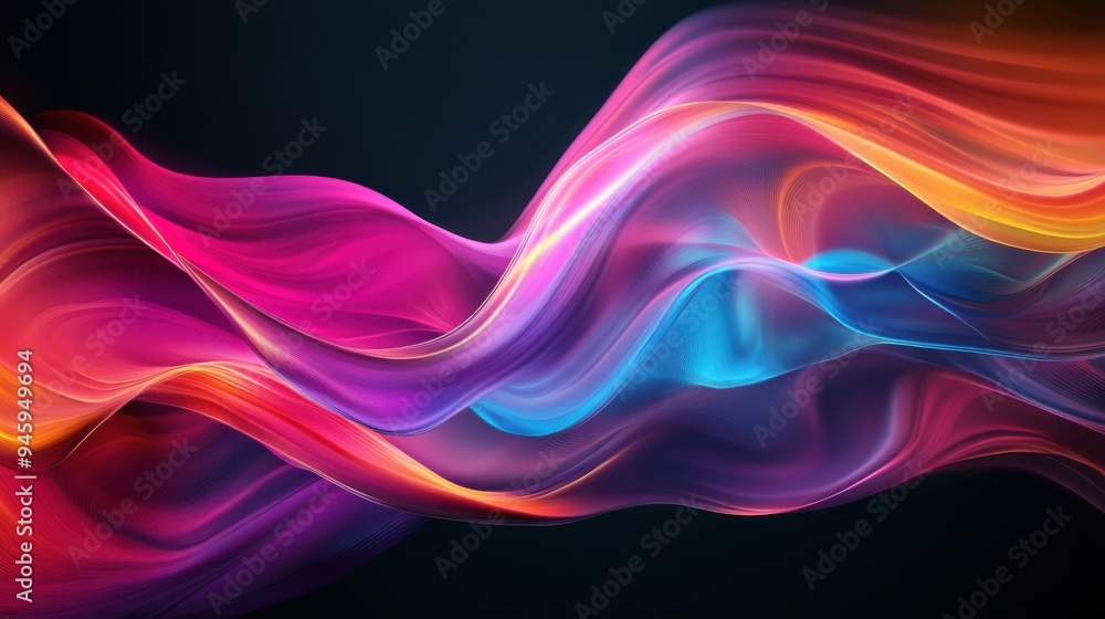 Obraz premium Colorful flowing abstract patterns in smooth gradients against a dark background create a mesmerizing visual experience highlighting fluid motion and artistic expression.
