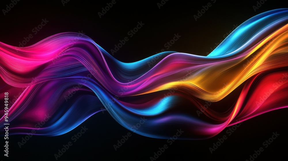 Fototapeta premium Colorful flowing abstract patterns in smooth gradients against a dark background create a mesmerizing visual experience highlighting fluid motion and artistic expression.