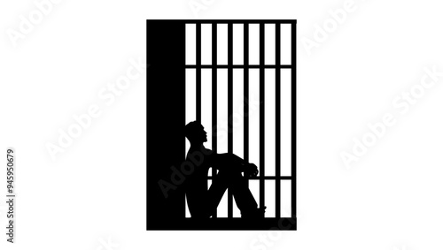 man in prison, black isolated silhouette