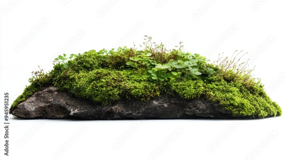 A moss-covered rock with various small plants, showcasing natural beauty and biodiversity. A moss-covered rock with various small plants, showcasing natural beauty and biodiversity.