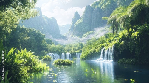 Fototapeta Naklejka Na Ścianę i Meble -  Tranquil Jungle Waterfall