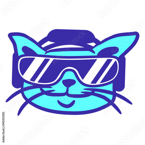 Funny Cute Cat Pet Small Kitten Face Head Animal Headphone Sunglasses Music Listen Loud Bass Sound DJ Party Night Clubber Raver Disco Club Band Concert Techno Discothek Cool Love Humor Funny Fun