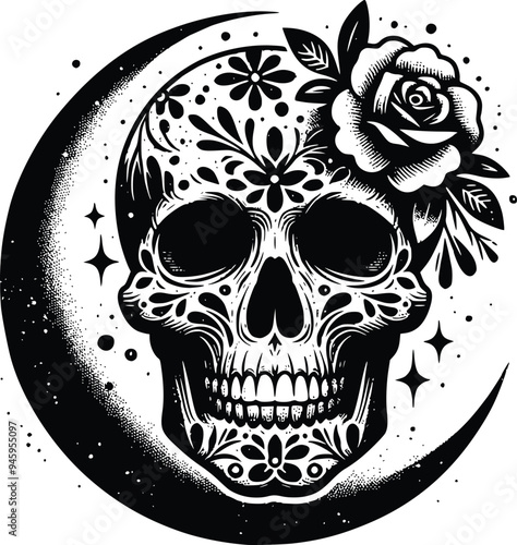Flower moon svg Flower Skull moon svg
