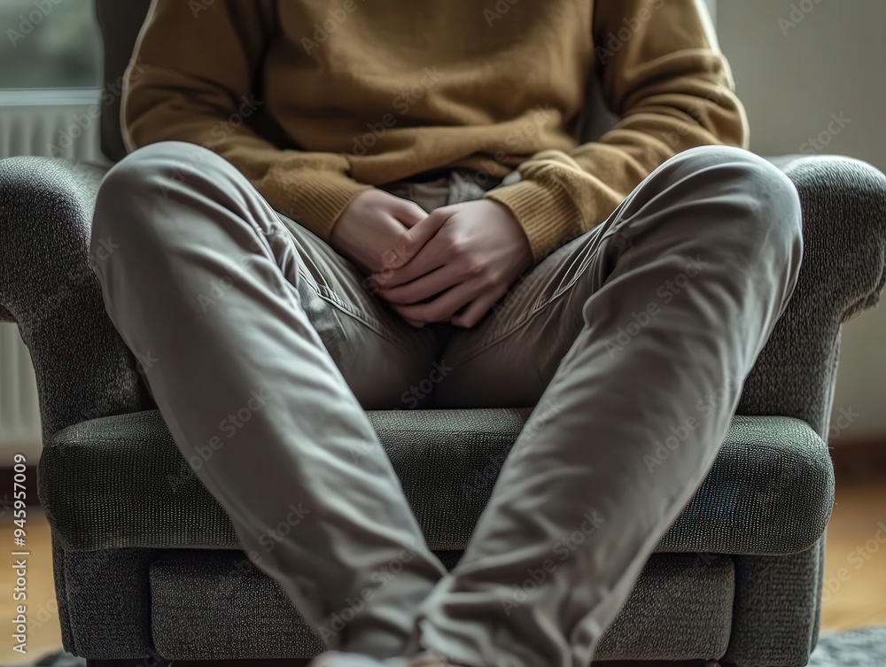 A person sitting comfortably in a chair, wearing a cozy outfit, exuding a relaxed and casual vibe in a warm indoor setting. A person sitting comfortably in a chair, wearing a cozy outfit, exuding a relaxed and casual vibe in a warm indoor setting.