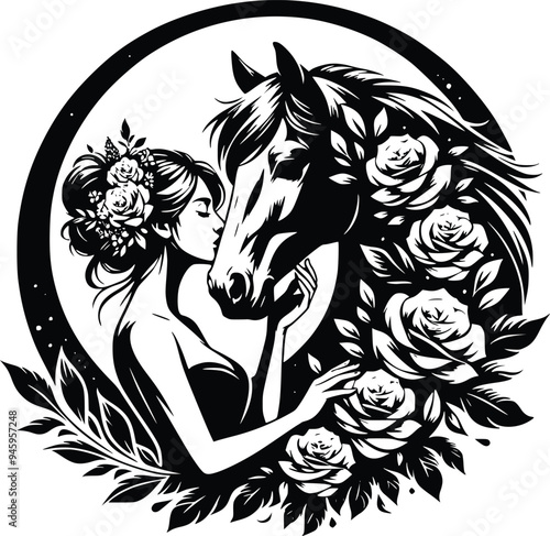 Floral moon with horse photo