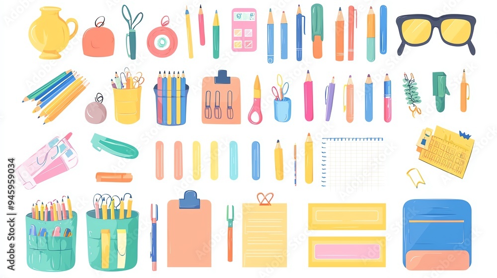 A vibrant collection of stationery items including pens, pencils, markers, and organizers, perfect for creative projects. A vibrant collection of stationery items including pens, pencils, markers, and organizers, perfect for creative projects.