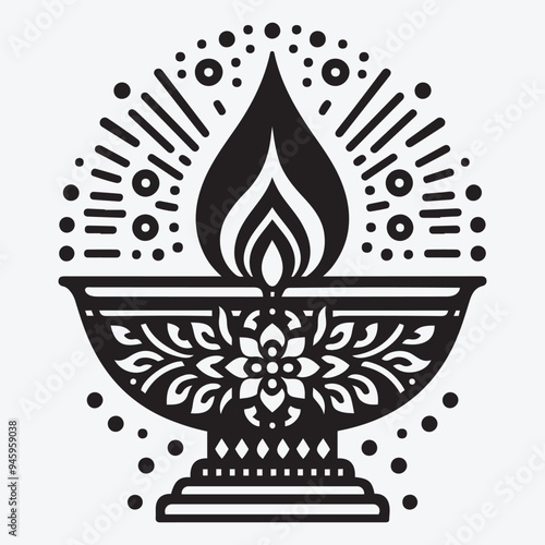 Happy Diwali Oil Lamp Silhouette Collection Clip Art Vector Illustration