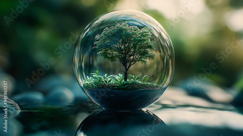 Wallpaper Mural A drop of water with tree inside, A crystal glass sphere with plants growing inside Torontodigital.ca