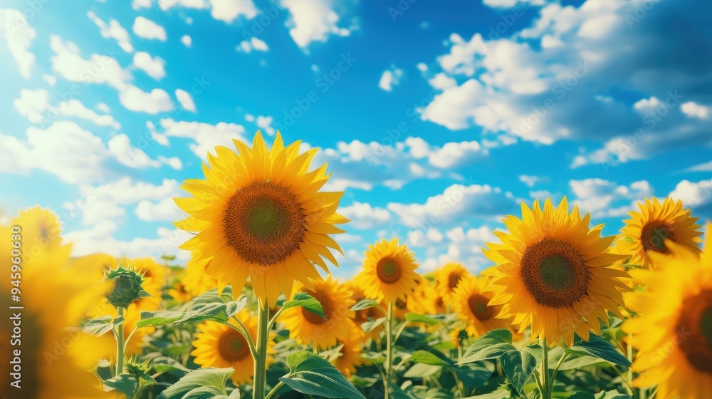 Fototapeta premium Sunflowers Field Under a Sunny Sky