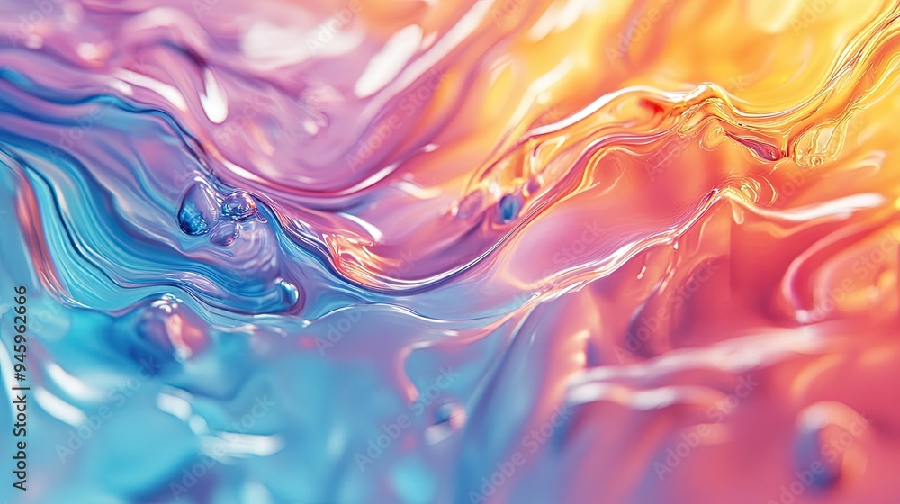 Dynamic fluid wave textures in a 3D bright glass render, featuring a colorful gradient that radiates energy. Dynamic fluid wave textures in a 3D bright glass render, featuring a colorful gradient that radiates energy.