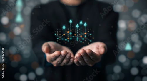 Hand Holding Digital Chart With Bokeh Background